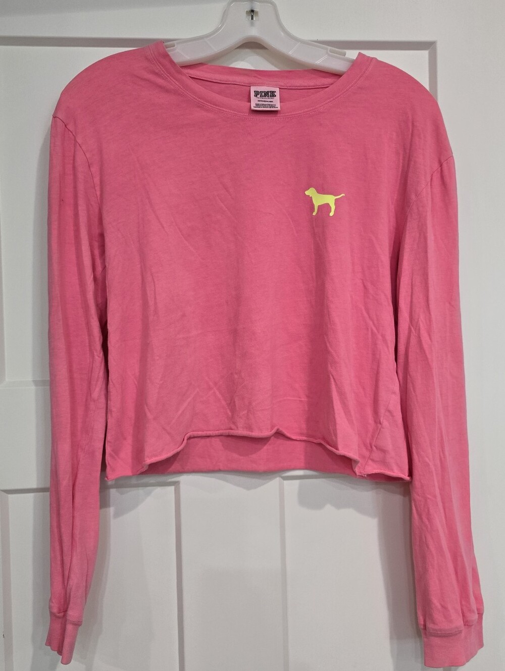 Cropped PINK by Victoria Secret Women's Small Long Sleeve Tee Dog Logo
